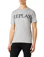 Koszulki męskie - Replay T-shirt męski, Jasnoszary melanż M08, S - miniaturka - grafika 1