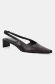 Czółenka - Calvin Klein czółenka skórzane SET BACK HEEL PUMP SLINGBACK LTH kolor bordowy na słupku HW0HW02848 - miniaturka - grafika 1