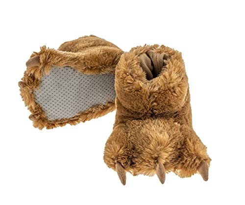 Lazy One Kapcie z łapami zwierząt dla dzieci i dorosłych, zabawny kostium dla dzieci, przytulne futrzane kapcie, Kapcie Brown Bear Paw, Large