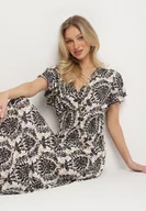 Sukienki - Czarna Sukienka w Etno Wzór z Falbankami i Gumką w Pasie Ellivira - miniaturka - grafika 1