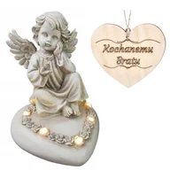 Lampiony i znicze - Znicz ANIOŁEK siedzący na sercu podświetlany LED na grób BRATA 18 CM - miniaturka - grafika 1