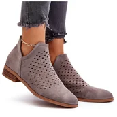 Botki damskie - Vinceza Niskie Botki Damskie Na Płaskim Obcasie Szare Janetris - miniaturka - grafika 1