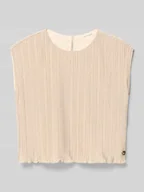 Bluzki dla dziewczynek - Top błyszczący z falistym wykończeniem i aplikacją z logo - miniaturka - grafika 1