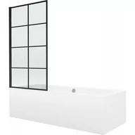 Wanny - Mexen Cube wanna prostokątna 180 x 80 cm z obudową i parawanem 1-skrzydłowym 70 cm, czarny wzór - miniaturka - grafika 1
