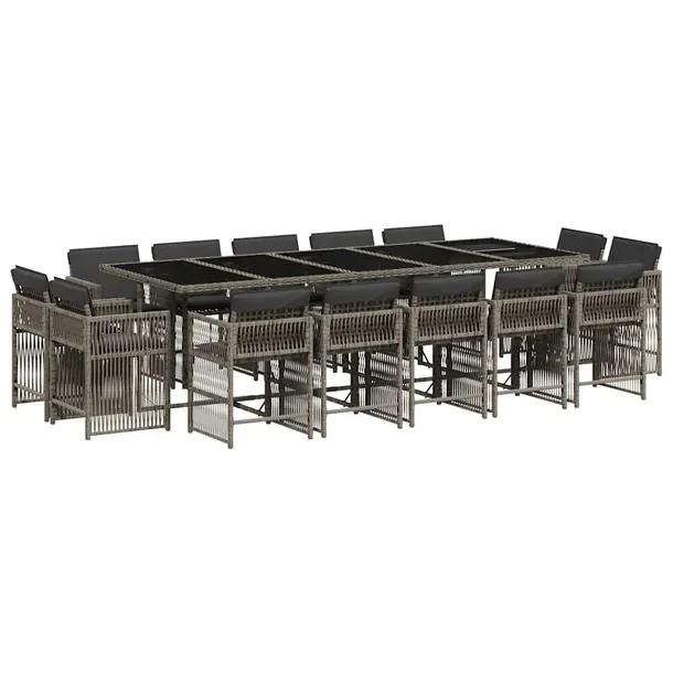 Zestaw Mebli Ogrodowych Rattan PE Szary 275x106x73 cm, 14 Krzeseł