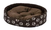 Legowiska dla psów - SZYSZKA LEGOWISKO Z PODUSZKĄ rozmiar S 45x40 Brązowe w białe kości i łapki - miniaturka - grafika 1