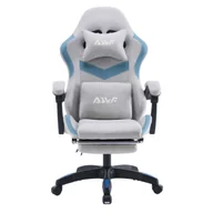 Fotele gamingowe - Fotel gamingowy z podnóżkiem zamszowy materiałowy krzesło dla gracza biurowy ergonomiczny szaro-niebieski - miniaturka - grafika 1