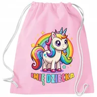 Plecaki worki - Różowy Worek Plecak RÓŻOWY JEDNOROŻEC *IMIĘ* Bawełniany Słodkie Wzory - miniaturka - grafika 1