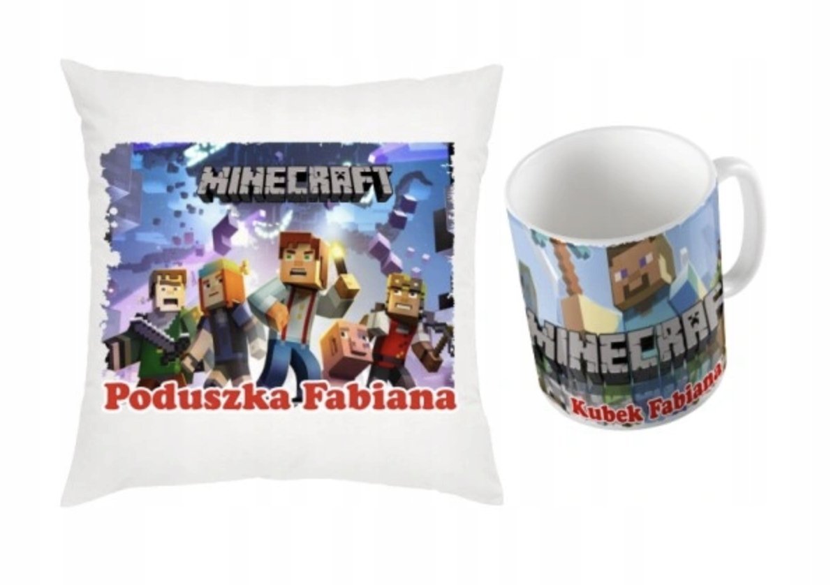 ZESTAW PODUSZKA + KUBEK Prezent MINECRAFT DLA GRACZA + IMIĘ 23