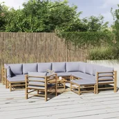 Meble ogrodowe - 12-cz. zestaw mebli do ogrodu, jasnoszare poduszki, bambus vidaXL - miniaturka - grafika 1