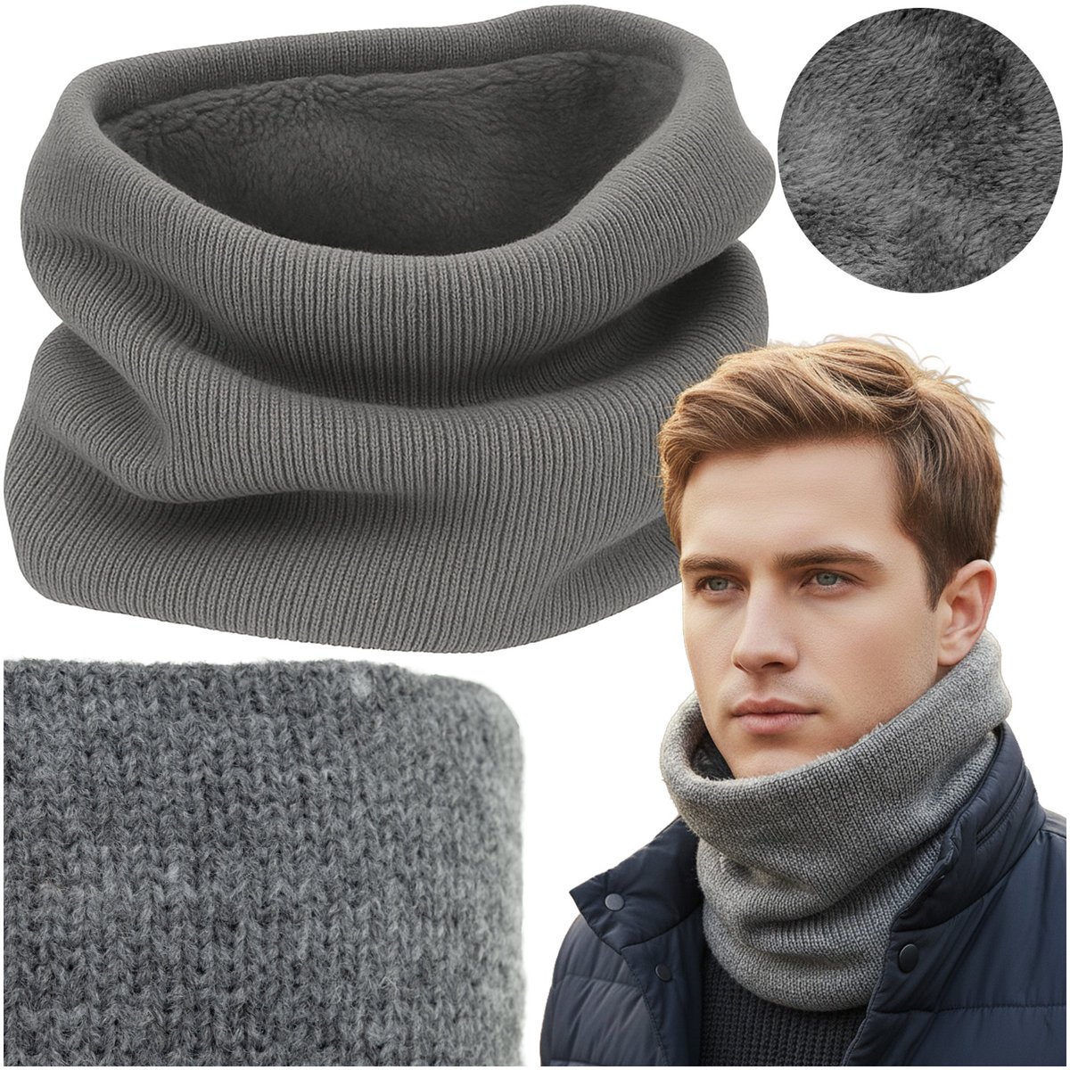 Komin męski na szyję szary Trizand uniwersalny rozmiar ciepły stylowy