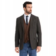 Marynarki męskie - Męska elegancka marynarka w kratkę wełną grafitowa V3 OM-BLZB-0137 r. XL - miniaturka - grafika 1