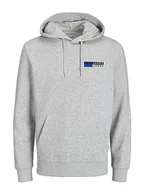 Bluzy męskie - Bestseller A/S Męska bluza z kapturem Jjecorp Logo Sweat Hood Play Noos, Biały melanż/nadruk: P4 mały nadruk, S - miniaturka - grafika 1
