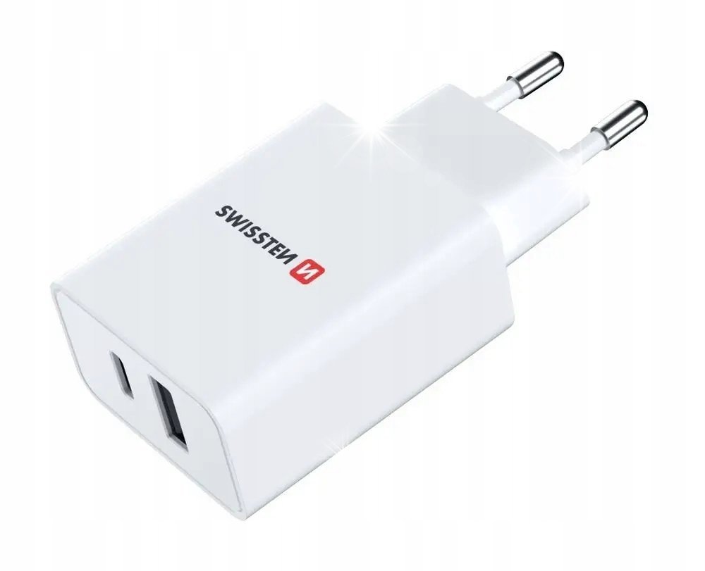 SZYBKA ŁADOWARKA SIECIOWA PD GaN 1x USB-C + 1x USB 30W adapter SWISSTEN