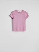 Koszulki i topy damskie - Reserved - T-shirt z domieszką jedwabiu - różowy - miniaturka - grafika 1