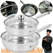 Zestawy garnków i patelni - ZESTAW Patelnia ze STALI NIERDZEWNEJ 20/28cm Patelnie Z POKRYWĄ GASTRONOMIA - miniaturka - grafika 1