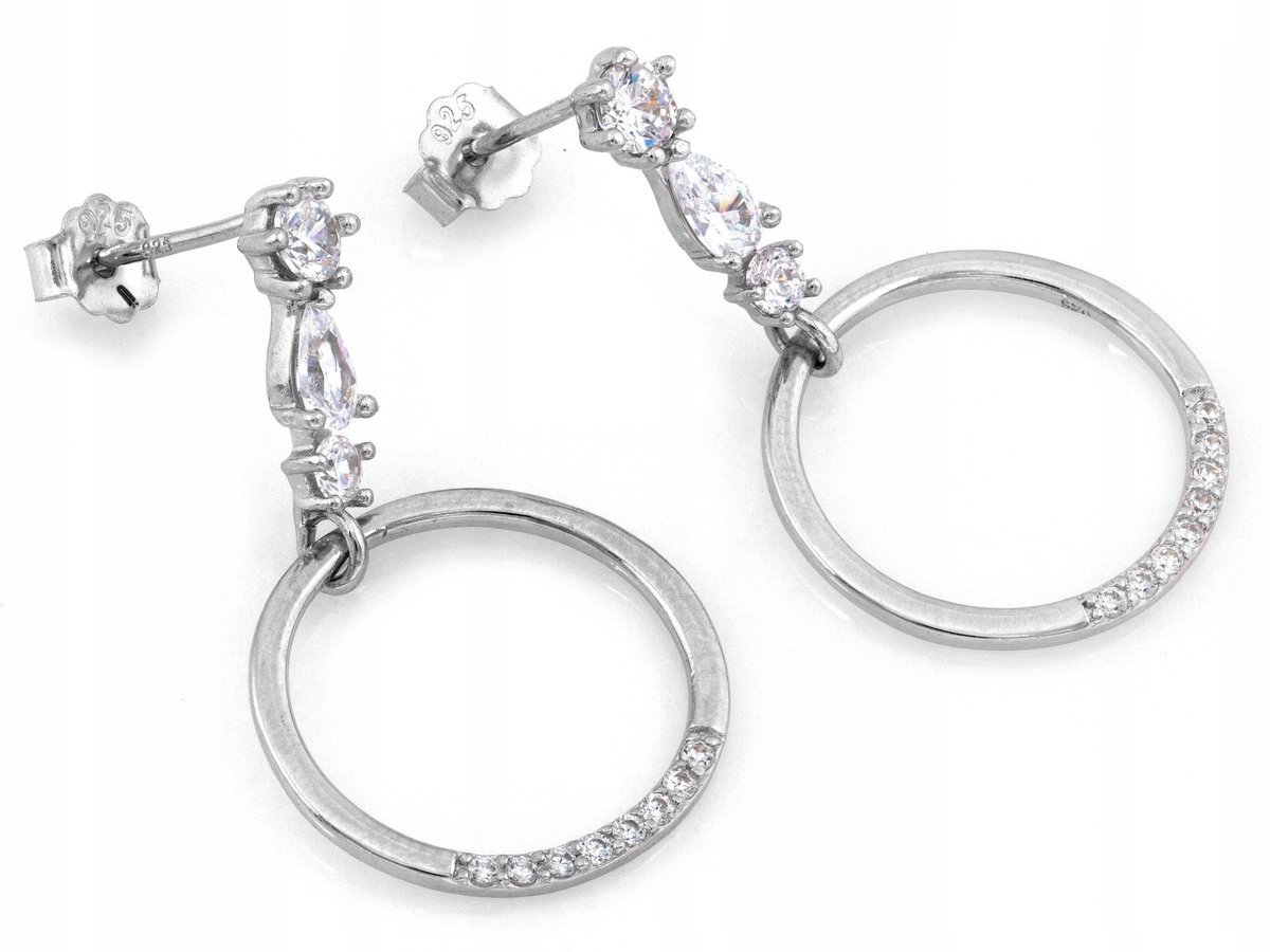Eleganckie srebrne kolczyki 925 wiszące kółka ringi 2.74g sztyfty prezent