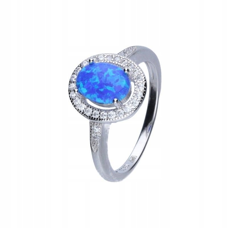 Kobiecy srebrny pierścionek 925 niebieski OPAL cyrkonie elegancki design 10