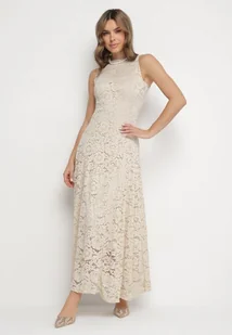 Beżowa Koktajlowa Sukienka z Koronki Jolretia - Sukienki - miniaturka - grafika 1