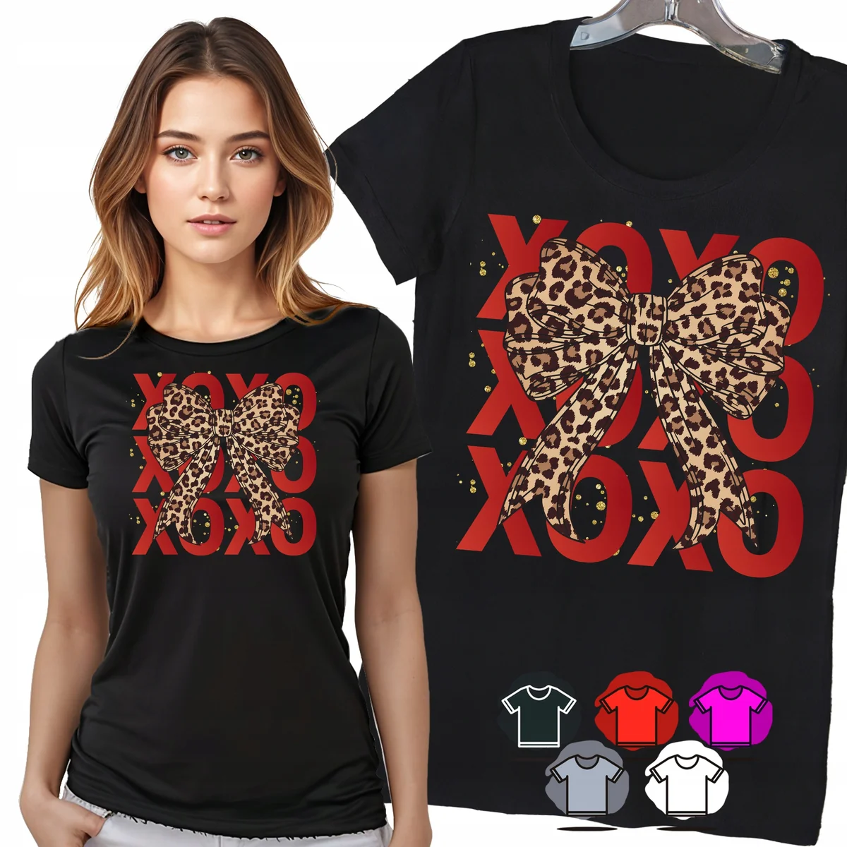 KOSZULKA DAMSKA T-SHIRT - KOKARDKA PANTERKA XOXO SERCE MODNY STYL WZÓR - XS