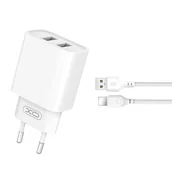 Ładowarki do telefonów - XO Ładowarka sieciowa CE02C 2x USB 2,1A biaa + kabel Lightning - miniaturka - grafika 1