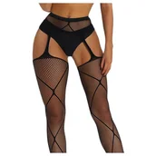 Rajstopy - Rajstopy z efektem pasa do pończoch - czarne - miniaturka - grafika 1