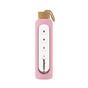 Wessper B1 Borosilicate 500 ml Szklana butelka na wodę z miarką motywacyjną z różowym etui - Butelki filtrujące - miniaturka - grafika 2