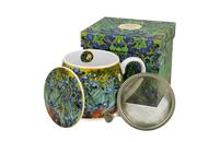 Kubki - Kubek z zaparzaczem i pokrywką porcelanowy, baryłka DUO Irises Vincent Van Gogh 430 ml - miniaturka - grafika 1