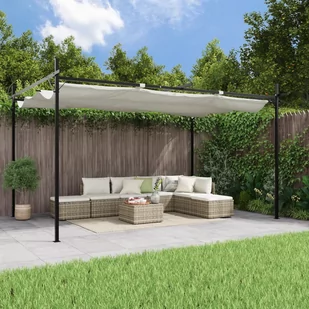 vidaXL Pergola ze zwijanym dachem, kremowa, 395x292x230 cm - Pawilony ogrodowe - miniaturka - grafika 1