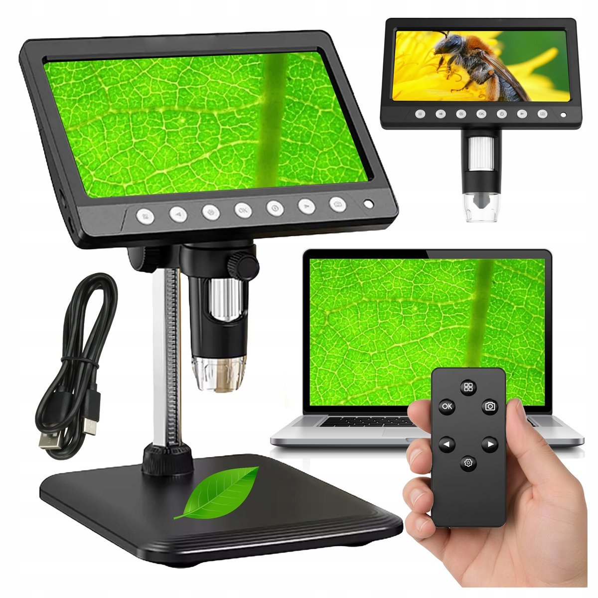 PRECYZYJNY MIKROSKOP CYFROWY ZOOM X1200 PRZYBLIŻENIE MONITOR HD, WIDOK W PC