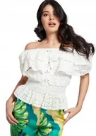 Bluzki damskie - GUESS BIAŁA BAWEŁNIANA BLUZKA HISZPANKA Z FALBANAMI S GXB - miniaturka - grafika 1