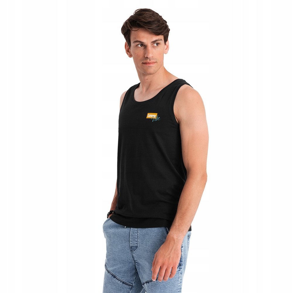 Męski bawełniany tank top z nadrukiem czarny V1 OM-TSTT-0191 S