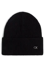 Czapki damskie - Calvin Klein Czapka damska z zawartością kaszmiru Kobiety dzianina grubo tkana czarny jednolity, ONE SIZE - miniaturka - grafika 1