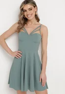 Sukienki - Miętowa Rozkloszowana Gorsetowa Sukienka na Ramiączkach z Usztywnianymi Miseczkami Brindia - miniaturka - grafika 1