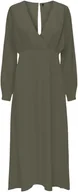 Sukienki - ONLY SUKIENKA KHAKI MIDI Z DŁUGIM RĘKAWEM I DEKOLTEM SEREK XL JQA - miniaturka - grafika 1