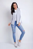 Swetry damskie - Szara Kamizelka Dzianinowa bez Zapięcia z Klapami - miniaturka - grafika 1