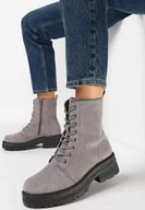 Botki damskie - Szare Botki na Grubej Podeszwie z Sznurowaniem Eterna - miniaturka - grafika 1