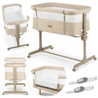 Łóżeczka i kojce - Łóżeczko Dziecięce Składane Turystyczne Niemowlęce Kółka 0-5m 9kg Beżowe - miniaturka - grafika 1