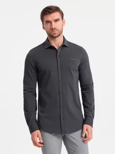Koszule męskie - Męska bawełniana koszula REGULAR z dzianiny single jersey - grafitowa V6 OM-SHCS-0138 - grafika 1