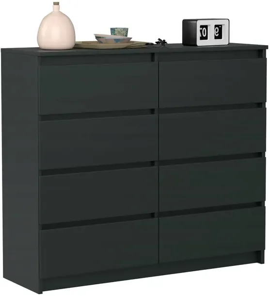 Komoda Szafka 120cm 8 Szuflad Czarny Czarna