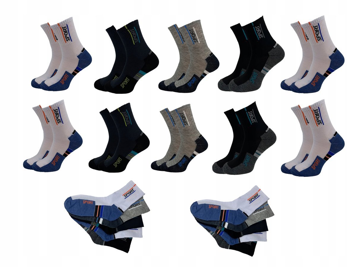 ZESTAW 10 PAR Skarpetki Skarpety Bawełniane Męskie Sport Robocze 43-47