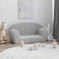 Sofy i kanapy - 2-osobowa kanapa dla dzieci, jasnoszara, miękki plusz Lumarko! - miniaturka - grafika 1