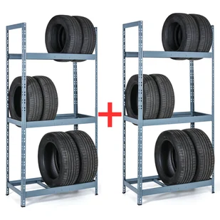 Regał na opony 1+1 GRATIS, 2100x1000x500 mm, 3 piętra, RAL 7031 - Szafy i regały magazynowe - miniaturka - grafika 1