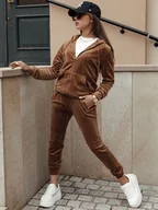 Dresy damskie - Komplet damski welurowy rozpinany VELCOMFY brązowy Dstreet AY1077 - miniaturka - grafika 1