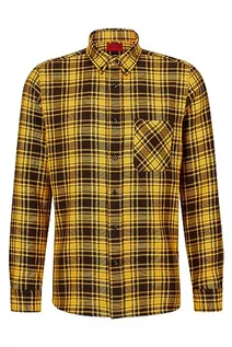 Koszule męskie - HUGO Ermann męska koszula flanelowa w kratkę Relaxed-Fit z bawełny ekologicznej, Medium Yellow720, S - grafika 1