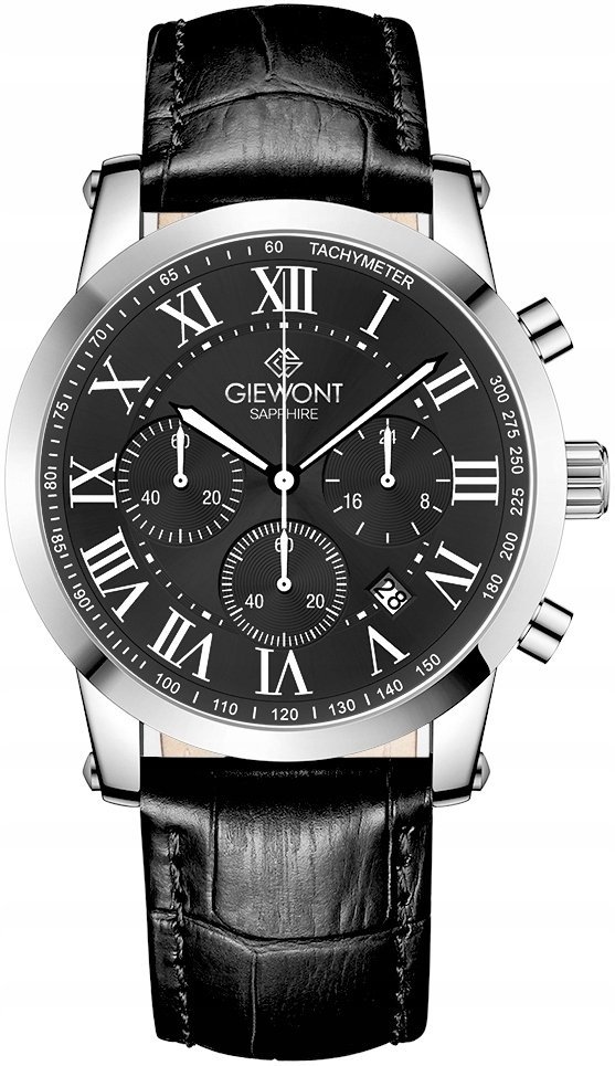 Zegarek Giewont Zegarek Męski Giewont Chronograph Sapphire Srebrno Czarny GW6260-A2