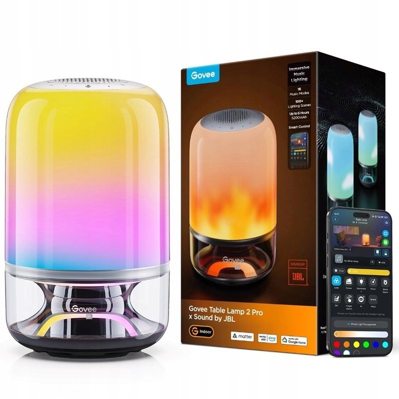 Lampka biurkowa Govee H6020 Table Lamp 2 Pro Sound by JBL RGBICWW, 600lm, Wi-Fi, Bluetooth, 5200mAh