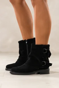 Czarne botki skórzane damskie z szeroką cholewką Sergio Leone niski obcas regulowane paski na cholewce YG74443-H - Botki damskie - miniaturka - grafika 1