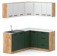 Meble kuchenne - Kuchnia Narożna Diana Modułowa Blat 3.2m Wotan Biały Mat Butelkowa Zieleń - miniaturka - grafika 1