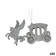 Ozdoby bożonarodzeniowe - Ozdoby świąteczne Magiczna kareta srebrny błyszczący plastik 15,5 x 8,5 x 4,5 cm (24 szt.) - miniaturka - grafika 1